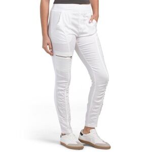XCVI Wearables Malanda Ruched‎ Pant Cotton Poplin Stretch Jersey White Medium